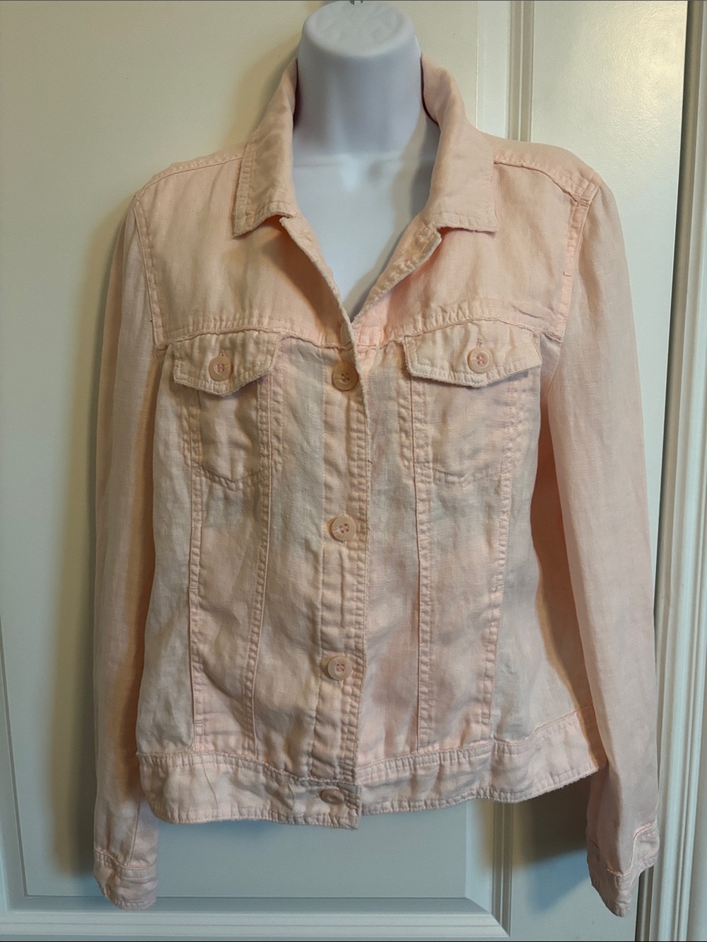 Lulu B Women's Light Pink 100% Linen Denim Jacket - Classic Button Front M (#34J